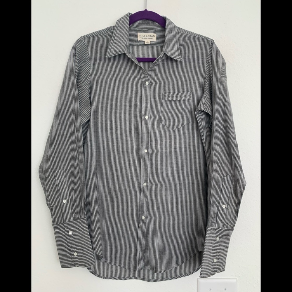 Nili Lotan Light Blue Button-Down Cotton Blouse - Picture 13 of 14